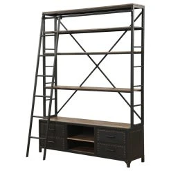 Acme Furniture ACME Actaki Etagere Bookcase With Ladder In Sandy Gray