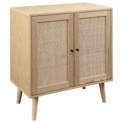 Walker Edison Boho 2 Door Solid Wood And Rattan Accent Cabinet – Natural
