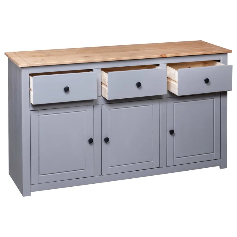Vida XL International B.V. VidaXL Solid Wood Pine Sideboard Gray Panama Range Storage Cabinet Furniture - Image 7