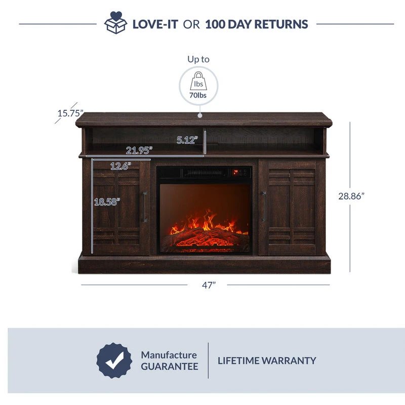 Belleze 47" TV Stand Console With 18" Fireplace, Espresso - Image 4