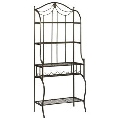 Decor Love Classic Baker Rack, Black Metal Frame With Golden Accents And 6 Bottles Rack