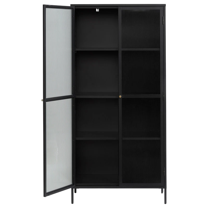 Unique Furniture 75" Contemporary Glass & Metal Display Cabinet In Black 4 Unique Furniture 75" Contemporary Glass & Metal Display Cabinet In Black - Image 4