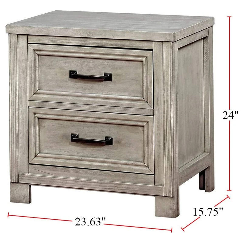Decor Love Transitional Nightstand, 2 Storage Drawers And USB Charging Port, Antique White - Image 3