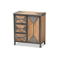 Baxton Studio Rossamon Modern Farmhouse Metal And Wood 3-Drawer Accent Cabinet