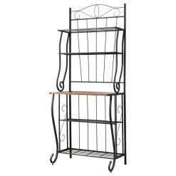 Pilaster Designs Onyeka 5-Tier Free Standing Kitchen Storage Bakers Rack, Black/Walnut