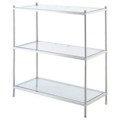 Convenience Concepts Royal Crest Three-Tier Bookcase In Clear Glass And Chrome