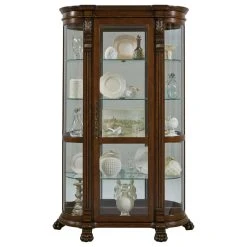 Lighted Curved Front 4 Shelf Curio Cabinet In Maple Brown By Pulaski Furniture