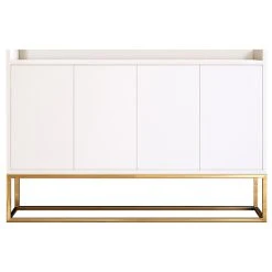 HOMARY 48" White Buffet Sideboard Kitchen Sideboard Cabinet With 4 Doors, Gold