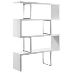 America Luxury Modern Contemporary Urban Bookcase Bookshelf Shelf Rack Stand, White, Wood Metal