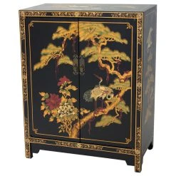 Oriental Furniture Black Lacquer Cabinet
