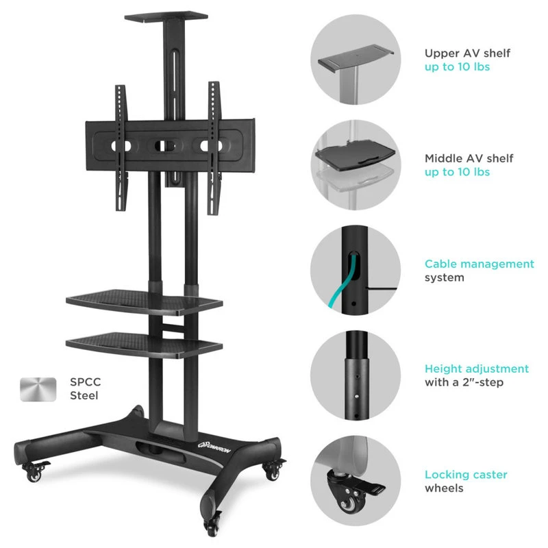 ONKRON Mobile TV Stand With Wheels For 40-70 Inch Screen TVs Up To 100 Lbs 5 ONKRON Mobile TV Stand With Wheels For 40-70 Inch Screen TVs Up To 100 Lbs - Image 5