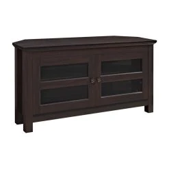 Walker Edison 44" Corner Wood TV Console In Espresso With Glass Doors