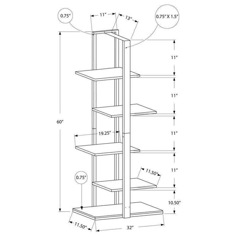 Monarch Specialties Bookshelf, Bookcase, Etagere, 5 Tier, 60"H, Office, Bedroom, Metal, White/Silver - Image 4