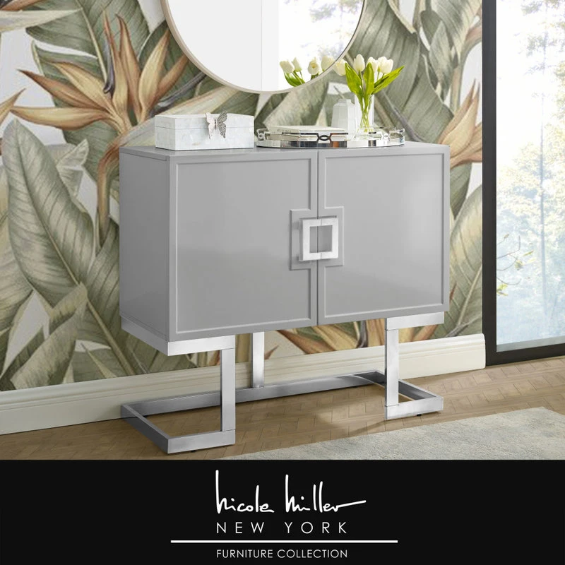 Nicole Miller Luanna Accent Cabinet, Light Gray And Chrome - Image 2
