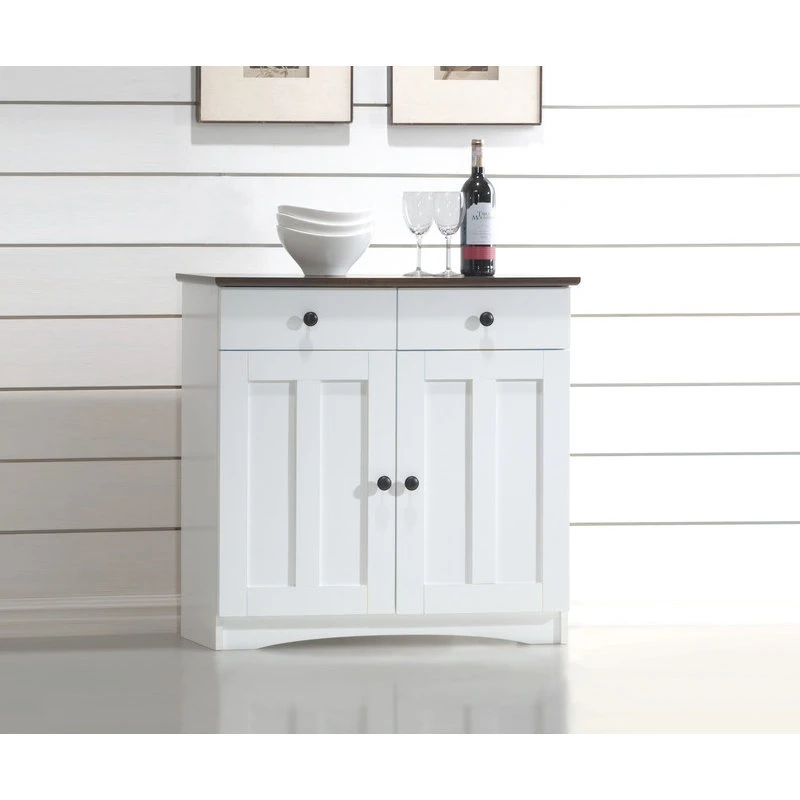 Baxton Studio Lauren White And Dark Brown Buffet Kitchen Cabinet, 2 Doors And 2 Drawers - Image 3