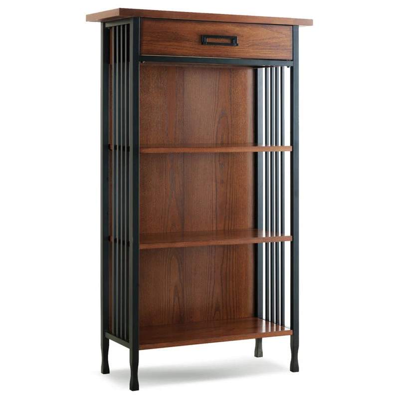 Leick Home Leick Ironcraft Mantel Height Brown Wood Bookcase With Drawer Storage 1 Leick Home Leick Ironcraft Mantel Height Brown Wood Bookcase With Drawer Storage