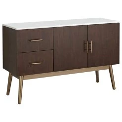 Decorn Mid Century Sideboard, Elegant Gold Finished Base With Walnut Cabinets & Drawers