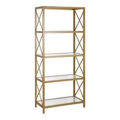 Henn&Hart 66' 4 Tier Bookcase Brushed Brass Gold Finish
