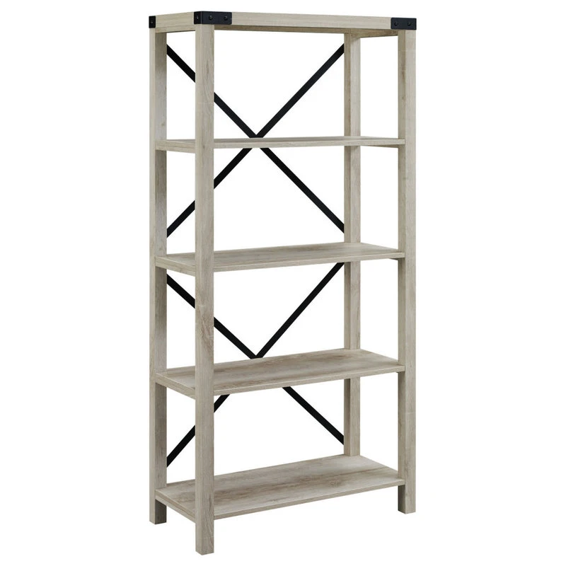 Walker Edison 64" Farmhouse Metal X Bookshelf - Grey Wash 1 Walker Edison 64" Farmhouse Metal X Bookshelf - Grey Wash