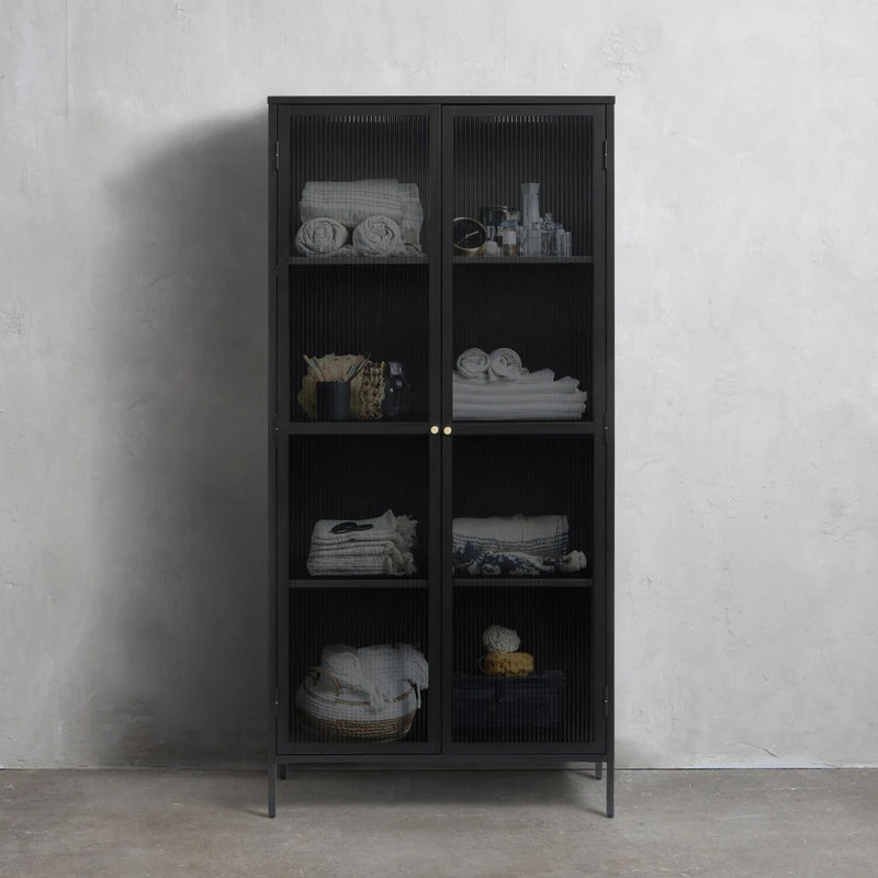 Unique Furniture 75" Contemporary Glass & Metal Display Cabinet In Black 5 Unique Furniture 75" Contemporary Glass & Metal Display Cabinet In Black - Image 5