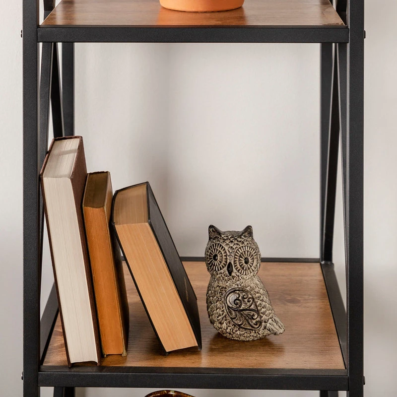 Walker Edison 61" Metal X Wood Bookshelf - Barnwood 5 Walker Edison 61" Metal X Wood Bookshelf - Barnwood - Image 5