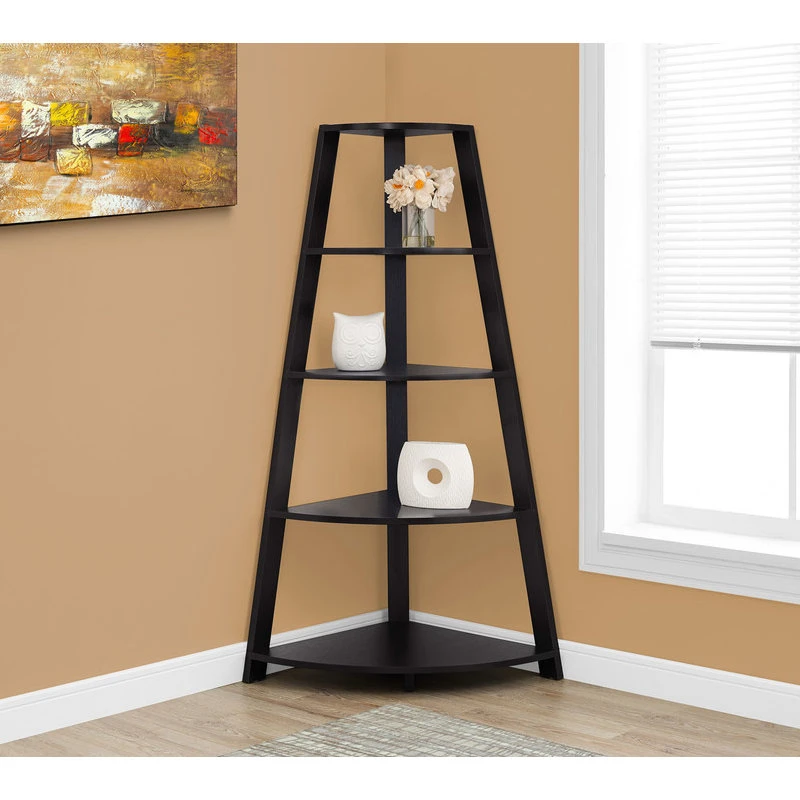 Monarch Specialties Bookshelf, Etagere, Corner, 4 Tier, 60"H, Office, Bedroom, Laminate, Cappuccino - Image 2