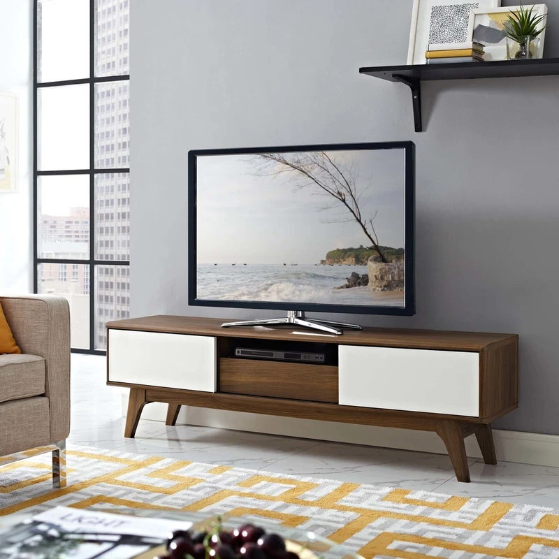 LexMod Envision 59" TV Stand, Walnut White 2 LexMod Envision 59" TV Stand, Walnut White - Image 2
