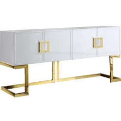 Meridian Furniture Beth Sideboard/Buffet, White, Gold Base/Handles