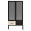 Tvilum Stubbe 2 Glass Door China Cabinet With 3 Drawers, Black Matte/Oak Structure