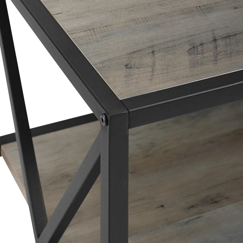 Walker Edison 60" Wide X-Frame Metal And Wood Bookshelf - Grey Wash - Image 3