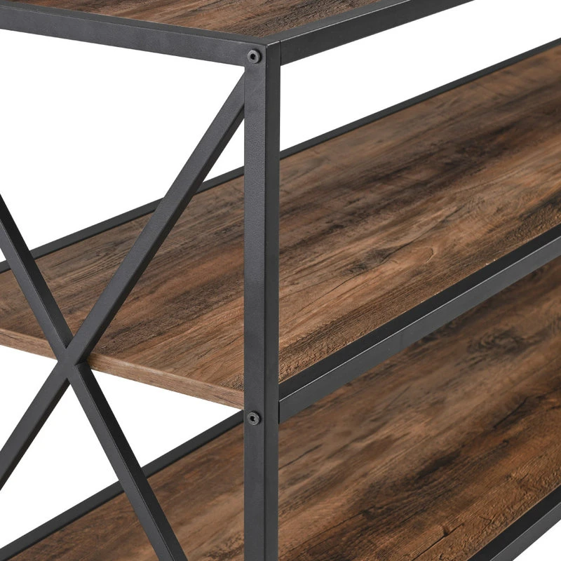 Walker Edison 60" X-Frame Metal And Wood Media Bookshelf, Rustic Oak 6 Walker Edison 60" X-Frame Metal And Wood Media Bookshelf, Rustic Oak - Image 6