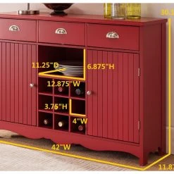 Alternative view of Pilaster Designs Oralie Wood Buffet With Wine Rack, Red