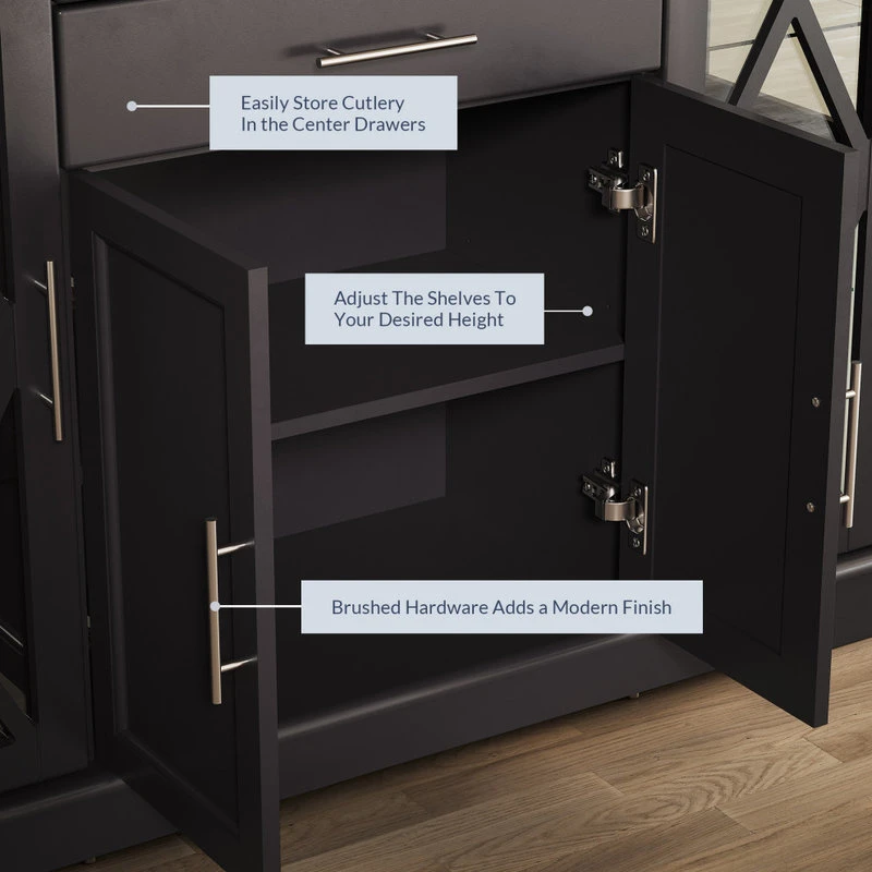 Belleze Ryland 47" Wood Storage Sideboard Buffet Cabinet Console Table, Espresso 4 Belleze Ryland 47" Wood Storage Sideboard Buffet Cabinet Console Table, Espresso - Image 4