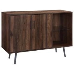 Walker Edison 44" Midcentury Modern Asymmetrical Sideboard, Dark Walnut