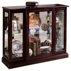 Home Meridian Pulaski Lighted 1 Shelf Console Display Cabinet With Brown Finish 6705