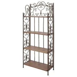 Decor Love Rustic Bakers Rack, Metal Frame With Unique Scrollwork And 4 Wooden Shelves