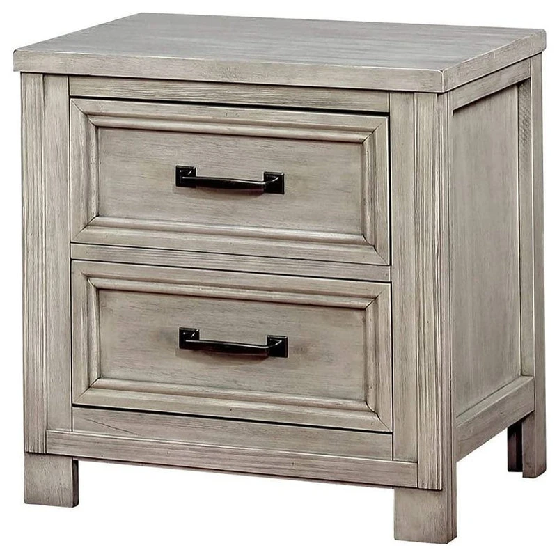Decor Love Transitional Nightstand, 2 Storage Drawers And USB Charging Port, Antique White