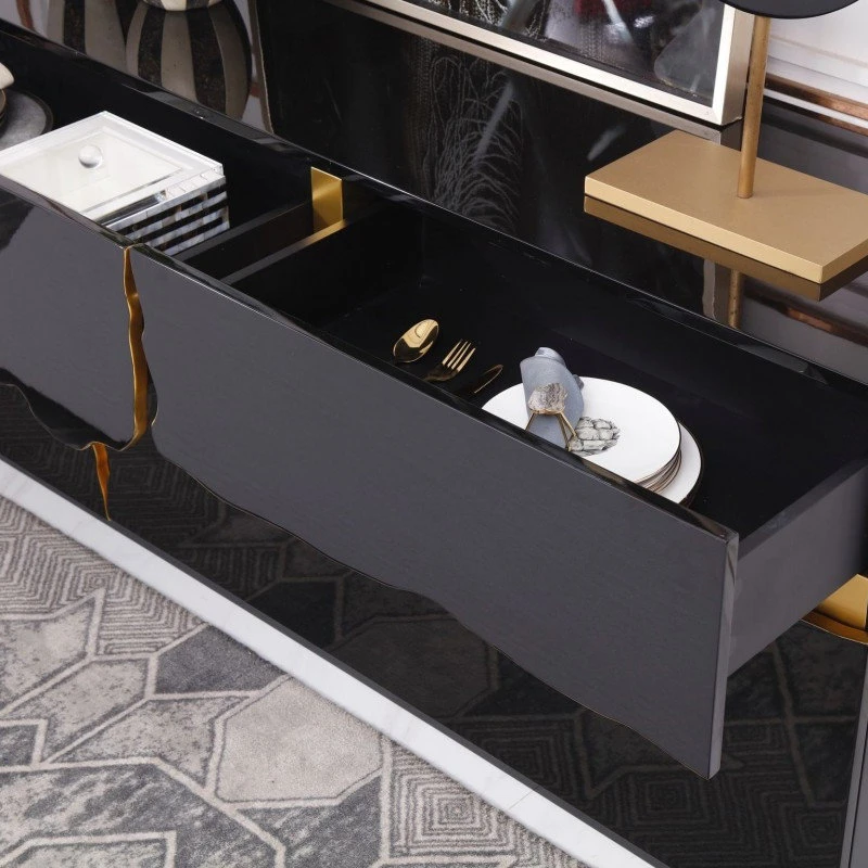 Null Paramount Buffet With Gold Accents, Glossy Black With Gold Accents 6 Null Paramount Buffet With Gold Accents, Glossy Black With Gold Accents - Image 6