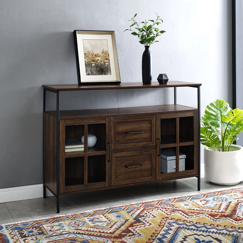 Walker Edison 48" Industrial 3-Door Buffet, Dark Walnut 3 Walker Edison 48" Industrial 3-Door Buffet, Dark Walnut - Image 3