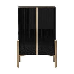 HOMARY Aro Black 2 Doors Chest Accent Cabinet For Storage, Black