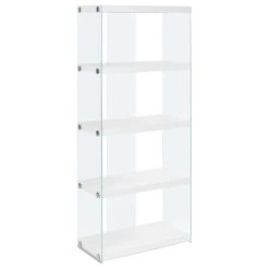 Monarch Modern Tempered Glass Bookshelf With White And Clear Finish I 3289