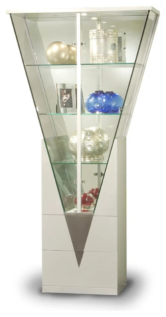 Chintaly Imports Triangular Curio With Mirrored Interior 6625-CUR 1 Chintaly Imports Triangular Curio With Mirrored Interior 6625-CUR