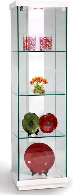 Chintaly Imports White Accent Glass Curio With White Gloss Finish 6633-CUR