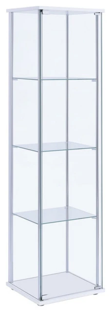 Benjara Glass And Metal Curio Cabinet With 4 Shelves, Clear And White