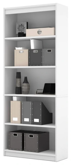 Bestar 5 Shelf Traditional Bookcase In White