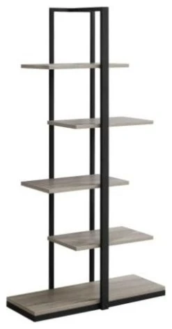 Monarch Specialties Bookshelf, Bookcase, Etagere, 5 Tier, 60"H, Office, Bedroom, Metal, Dark Taupe/Black