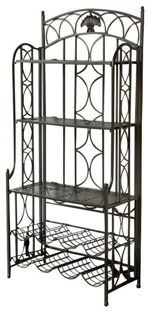 Pemberly Row Iron Bakers Wine Rack In Antique Black