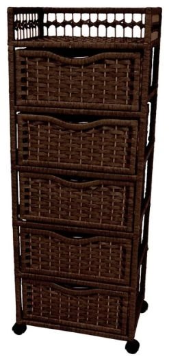 Oriental Furniture 46" Natural Fiber Chest Of Drawers On Wheels, Mocha